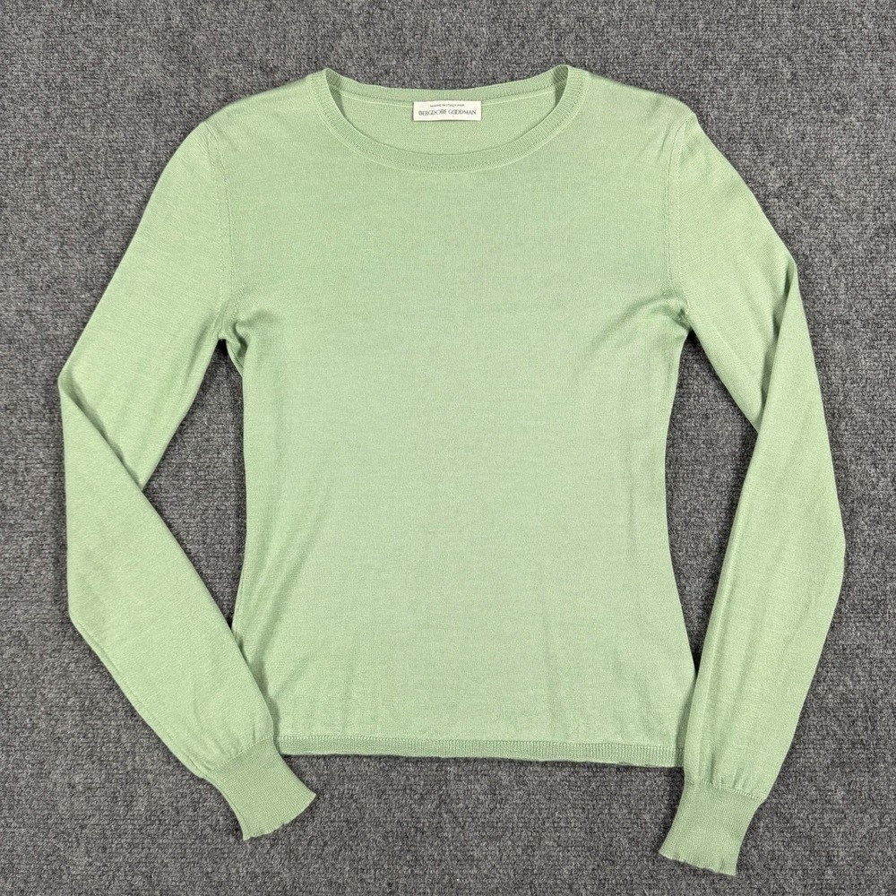 Bergdorf Goodman Silk Cashmere Sweater Top Womens XS Green Knit Lightweight Lux